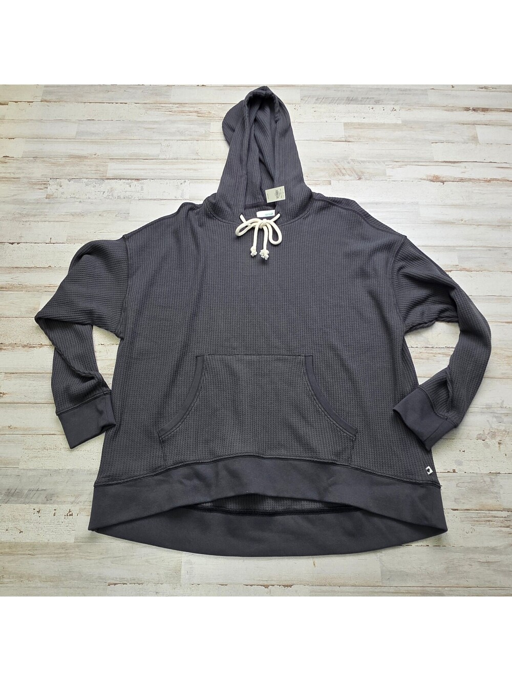 Aerie Waffle Knit Hoodie Sweatshirt S Charcoal Gray Oversized Pullover NWT